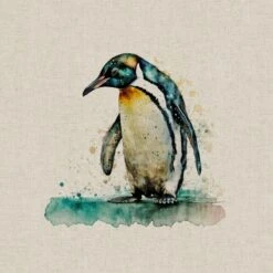 Cotton Rich Linen Look Fabric Digital Watercolour Penguin Bird Birds Panel -OHSEWCRAFTY cotton rich linen look fabric digital watercolour penguin bird birds panel 5