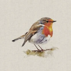 Cotton Rich Linen Look Fabric Digital Watercolour Robin Bird Animal Panel -OHSEWCRAFTY cotton rich linen look fabric digital watercolour robin bird animal panel 2