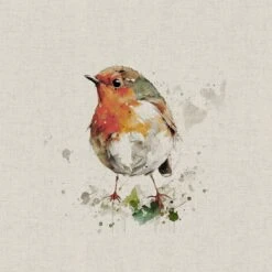 Cotton Rich Linen Look Fabric Digital Watercolour Robin Bird Animal Panel -OHSEWCRAFTY cotton rich linen look fabric digital watercolour robin bird animal panel 3