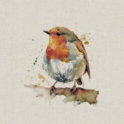 Cotton Rich Linen Look Fabric Digital Watercolour Robin Bird Animal Panel -OHSEWCRAFTY cotton rich linen look fabric digital watercolour robin bird animal panel 4