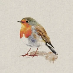 Cotton Rich Linen Look Fabric Digital Watercolour Robin Bird Animal Panel -OHSEWCRAFTY cotton rich linen look fabric digital watercolour robin bird animal panel 5