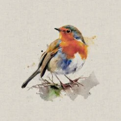 Cotton Rich Linen Look Fabric Digital Watercolour Robin Bird Animal Panel -OHSEWCRAFTY cotton rich linen look fabric digital watercolour robin bird animal panel 6
