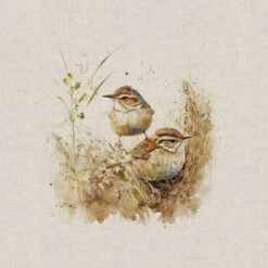 Cotton Rich Linen Look Fabric Digital Wren Bird Birds Animal Panel -OHSEWCRAFTY cotton rich linen look fabric digital wren bird birds animal panel 2