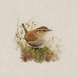 Cotton Rich Linen Look Fabric Digital Wren Bird Birds Animal Panel -OHSEWCRAFTY cotton rich linen look fabric digital wren bird birds animal panel 3