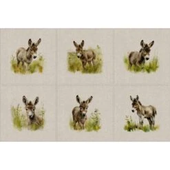 Cotton Rich Linen Look Fabric Donkey Flower Floral Field Upholstery Panel