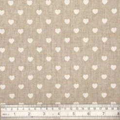 Cotton Rich Linen Look Fabric Lines Of Love Hearts Upholstery
