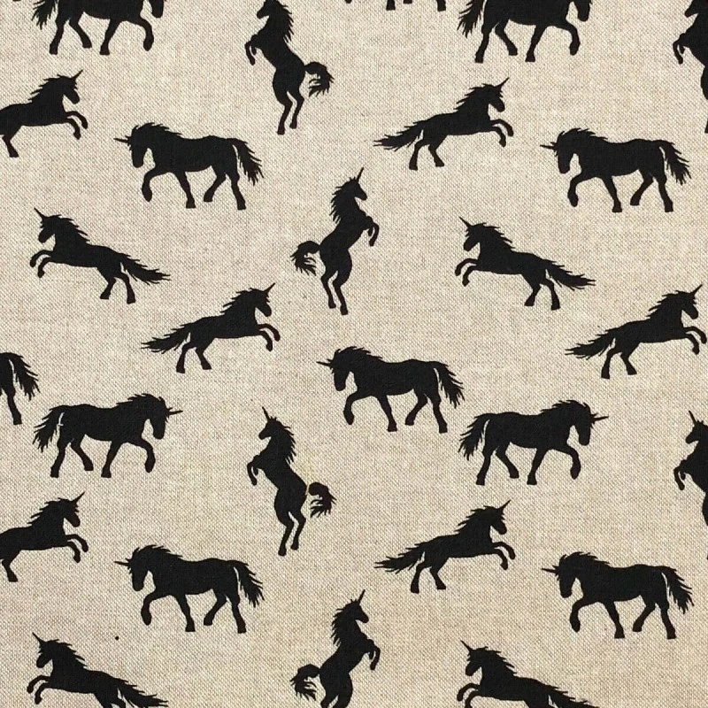 Cotton Rich Linen Look Fabric Unicorn Horses Curtain Upholstery Cushion 3 Cotton Rich Linen Look Fabric Unicorn Horses Curtain Upholstery Cushion