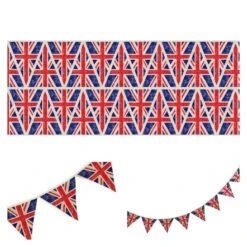Cotton Rich Linen Look Fabric Union Jack Flags Bunting Panel