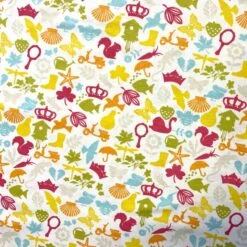 Cotton Rich Linen Look Fabric Woodland Animals Squirrel Butterfly Tiara Bird