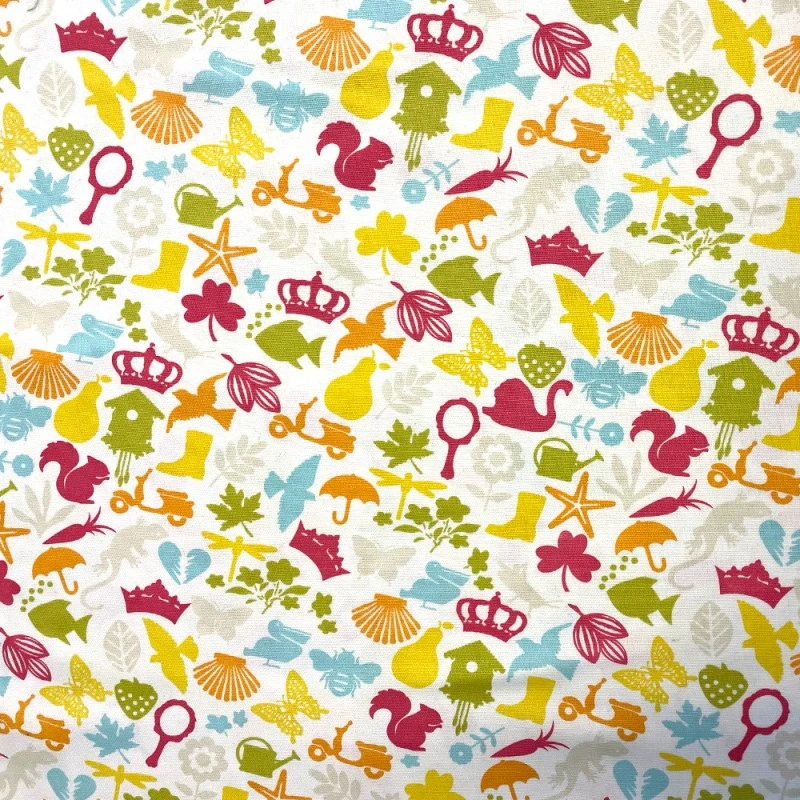 Cotton Rich Linen Look Fabric Woodland Animals Squirrel Butterfly Tiara Bird 3 Cotton Rich Linen Look Fabric Woodland Animals Squirrel Butterfly Tiara Bird