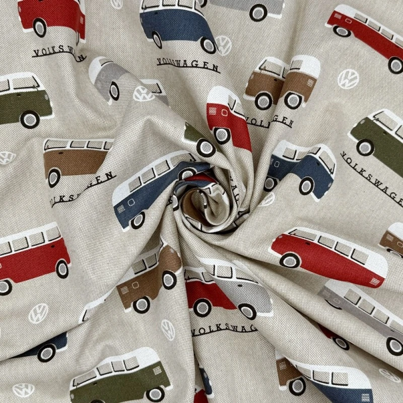 Cotton Rich Look Fabric VW Camper Vans Adventures Upholstery 140cm Wide 5 Cotton Rich Look Fabric VW Camper Vans Adventures Upholstery 140cm Wide - Image 3
