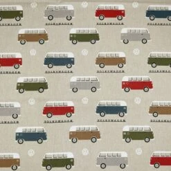 Cotton Rich Look Fabric VW Camper Vans Adventures Upholstery 140cm Wide