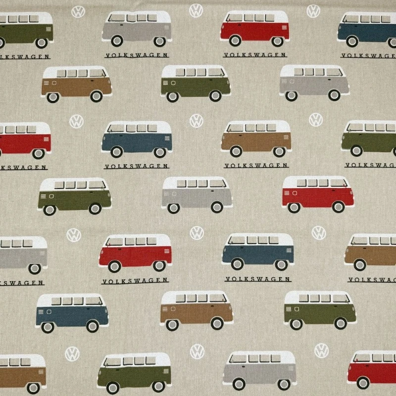 Cotton Rich Look Fabric VW Camper Vans Adventures Upholstery 140cm Wide 3 Cotton Rich Look Fabric VW Camper Vans Adventures Upholstery 140cm Wide