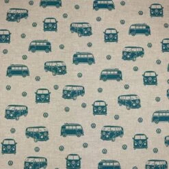 Cotton Rich Look Fabric VW Camper Vans Surfing Holidays Upholstery 140cm Wide