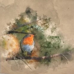 Crafty Cotton Art Linen Canvas Look Fabric Robin Bird Panel Upholstery