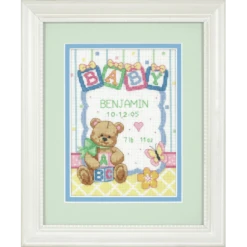 Dimensions Counted Cross Stitch Birth Record Baby Blocks Children Nursery