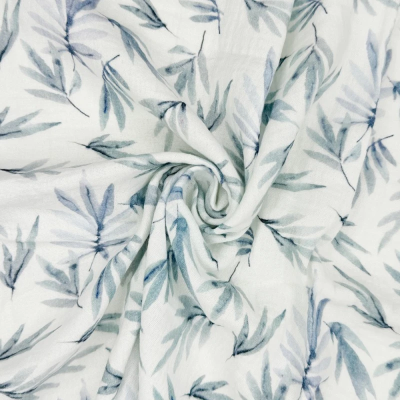 Double Gauze Cotton Fabric Lightweight Dijon Leaf Leaves 132cm Wide 5 Double Gauze Cotton Fabric Lightweight Dijon Leaf Leaves 132cm Wide - Image 3