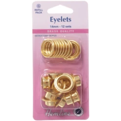 Hemline 12 X 14mm Eyelets Refill Pack Gold Or Silver