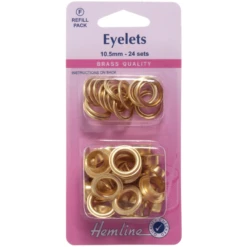 Hemline 24 X 10.5mm Eyelets Refill Pack Gold Or Silver