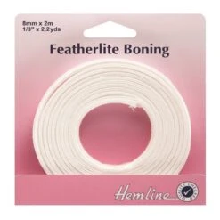 Hemline 2m X 8mm Featherlite Boning Cotton Covered White Or Black