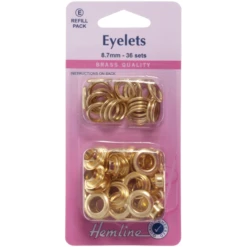 Hemline 36 X 8.7mm Eyelets Refill Pack Gold Or Silver