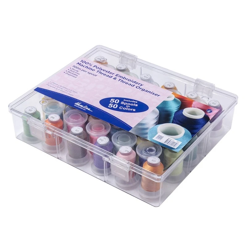 Hemline Machine Embroidery Thread Organiser + 50 500m Spools 40 Weight 3 Hemline Machine Embroidery Thread Organiser + 50 500m Spools 40 Weight