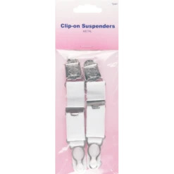 Hemline Metal Clip On Suspenders In White 1 Pair Adjustable Belt Straps