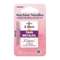 Hemline Twin Metalfil Sewing Machine Needles Klasse