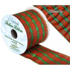 Wired Edge Lurex Tartan Ribbon 63mm Christmas Xmas Festive Plaid Check