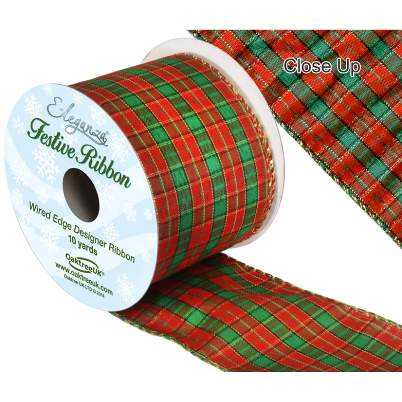 Wired Edge Lurex Tartan Ribbon 63mm Christmas Xmas Festive Plaid Check 3 Wired Edge Lurex Tartan Ribbon 63mm Christmas Xmas Festive Plaid Check