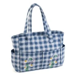 Hobby Gift Craft Bag Embroidered: Wild Floral Plaid Gingham