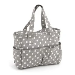 Hobby Gift Craft Bag Matt PVC: Grey Linen Polka Dot