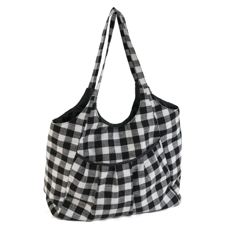 Hobby Gift Craft Bag Shoulder Tote: Monochrome Gingham 3 Hobby Gift Craft Bag Shoulder Tote: Monochrome Gingham