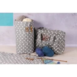Hobby Gift Knitting Bag Pin Storage: Reversible: Grey Linen Polka Dot -OHSEWCRAFTY hobby gift knitting bag pin storage reversible grey linen polka dot 3