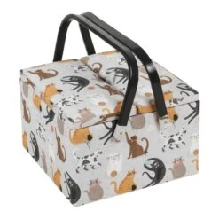 Hobby Gift Sewing Box Basket Large Twin Lid Cats Craft
