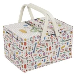 Hobby Gift Sewing Box Basket Large Twin Lid Haby Notions Craft