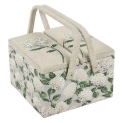 Hobby Gift Sewing Box Basket Large Twin Lid Hydrangea Craft