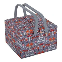 Hobby Gift Sewing Box Basket Large Twin Lid Woodland Toadstool Craft