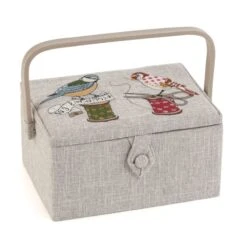 Hobby Gift Sewing Box Basket Medium Embroidered Birds On Bobbins Craft
