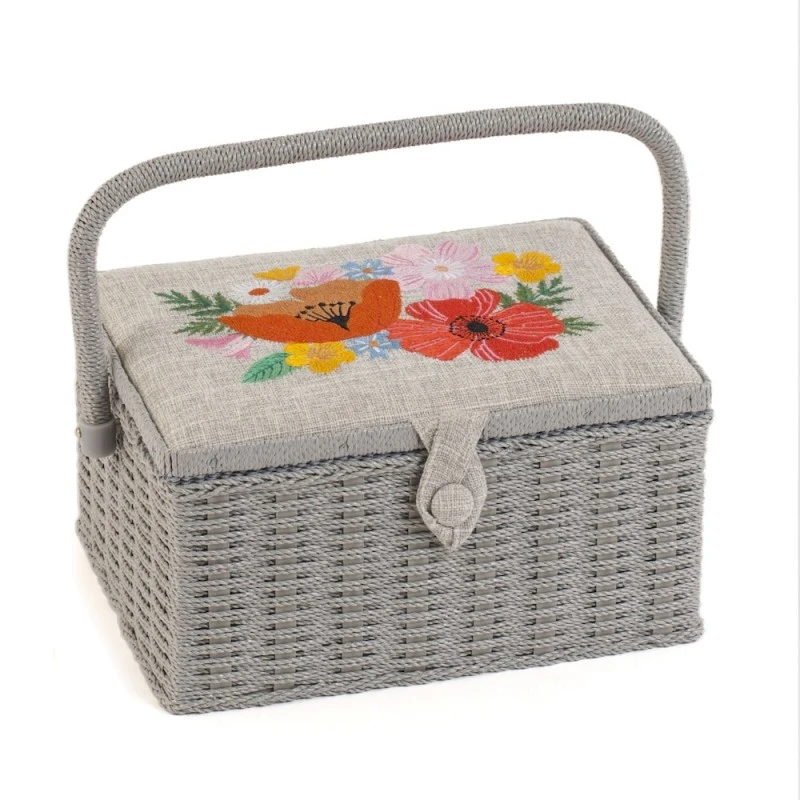 Hobby Gift Sewing Box Basket Medium Embroidered Wildflowers Craft 3 Hobby Gift Sewing Box Basket Medium Embroidered Wildflowers Craft