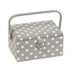 Hobby Gift Sewing Box Basket Medium Grey Polka Dots Craft