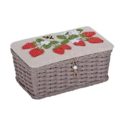 Hobby Gift Sewing Box Wicker Basket Appliqué Strawberry Greenhouse Craft