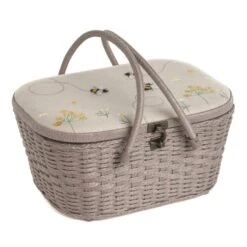 Hobby Gift Sewing Wicker Box Basket Large Appliqué Linen Bee Craft