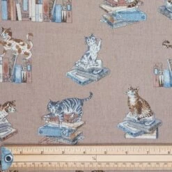 Japanese Cotton Linen Fabric Nutex Kasai Cats Kitten Books Stacked 110cm Wide -OHSEWCRAFTY japanese cotton linen fabric nutex kasai cats kitten books stacked 110cm wide 1