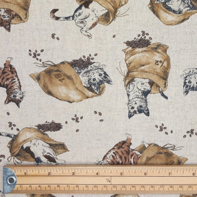 Japanese Cotton Linen Fabric Nutex Kasai Cats Kitten Coffee Bean Sack 110cm Wide 4 Japanese Cotton Linen Fabric Nutex Kasai Cats Kitten Coffee Bean Sack 110cm Wide - Image 2