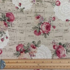 Japanese Cotton Linen Fabric Nutex Koma Flowers Roses Sheet Music 110cm Wide -OHSEWCRAFTY japanese cotton linen fabric nutex koma flowers roses sheet music 110cm wide 1