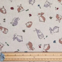 Japanese Cotton Linen Fabric Nutex Maki Bunny Rabbits Floral Flowers 110cm Wide -OHSEWCRAFTY japanese cotton linen fabric nutex maki bunny rabbits floral flowers 110cm wide 1