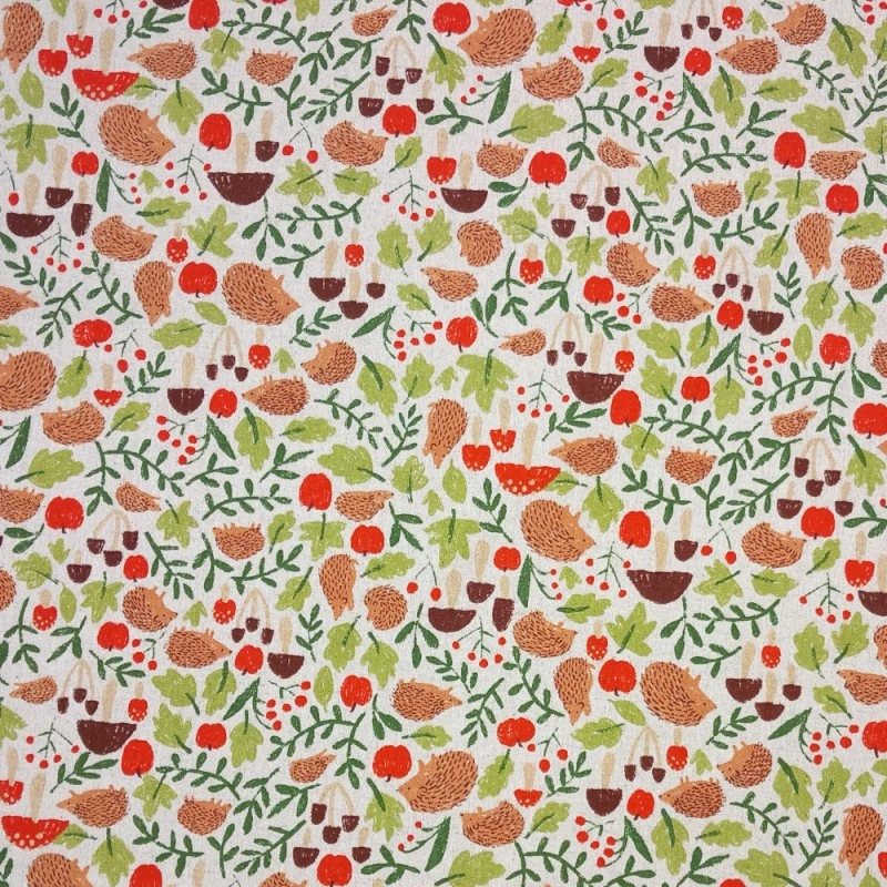 Japanese Cotton Linen Fabric Nutex Tomi Wildlife Hedgehogs Leaves 110cm Wide 3 Japanese Cotton Linen Fabric Nutex Tomi Wildlife Hedgehogs Leaves 110cm Wide