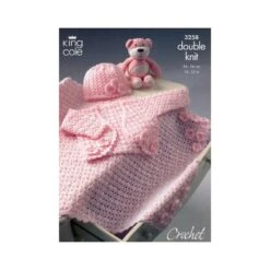 King Cole Crochet Pattern 3258 Bolero Hat & Pram Blanket Knit In Comfort DK