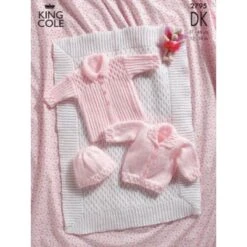 King Cole Knitting Pattern 2795 Pram Cover Jacket & Hat Knitted In King Cole DK
